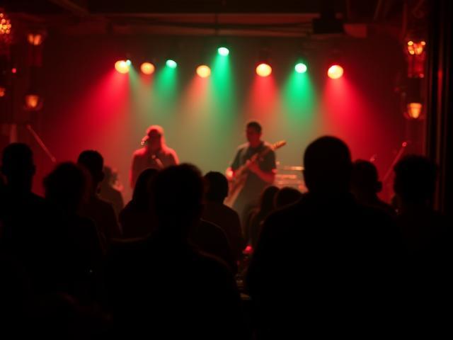 Live-Musik-Event mit Publikum, Bühne und buntem Licht