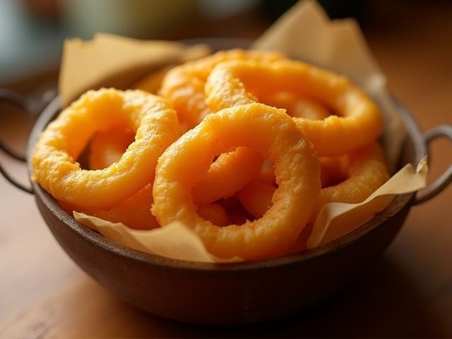 Knusprige Onion Rings golden gebacken